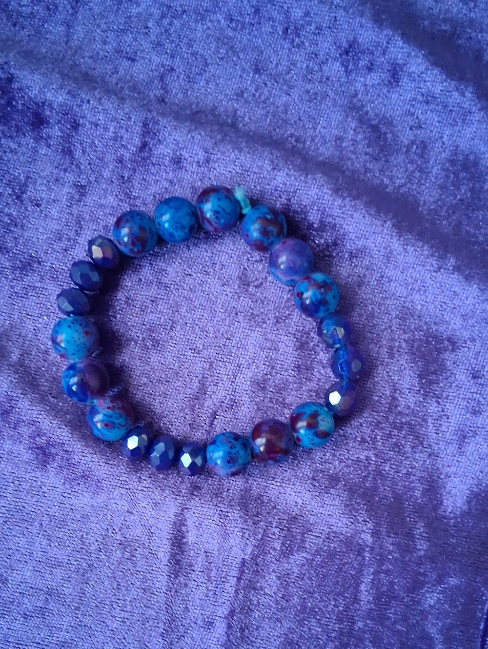 Ceramic And Glass Blue Beaded Stretch Bracelet - Women Jewelry
